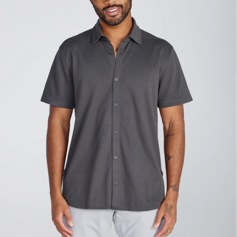 BYLT Premium Basics Vista Gray Short Sleeve Button Down Shirt - Men’s L